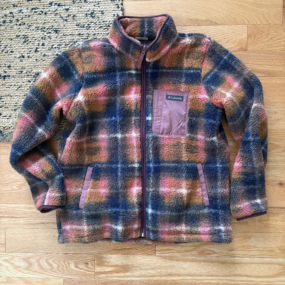 Columbia patterned teddy fleece zip up jacket